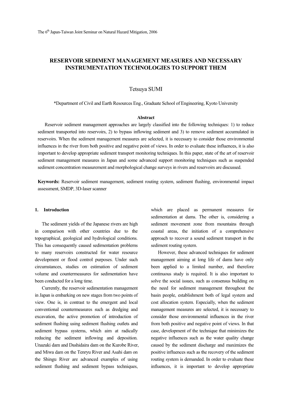 Reservoir Sediment Management Measures and Necessary Instrumentation Technologies to Support Them