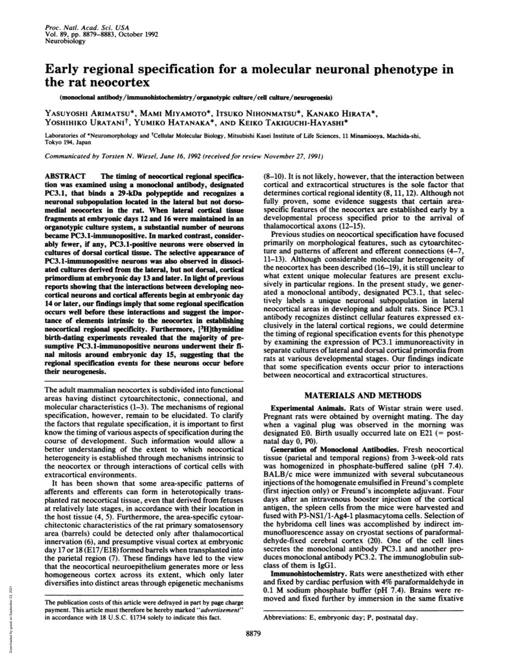 Early Regional Specification for a Molecular Neuronal Phenotype In