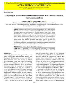 Karyological Characteristics of Five Endemic Species with a Natural Spread in Kahramanmaras Flora