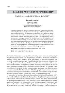 II. Europe and the European Identity NATIONAL AND