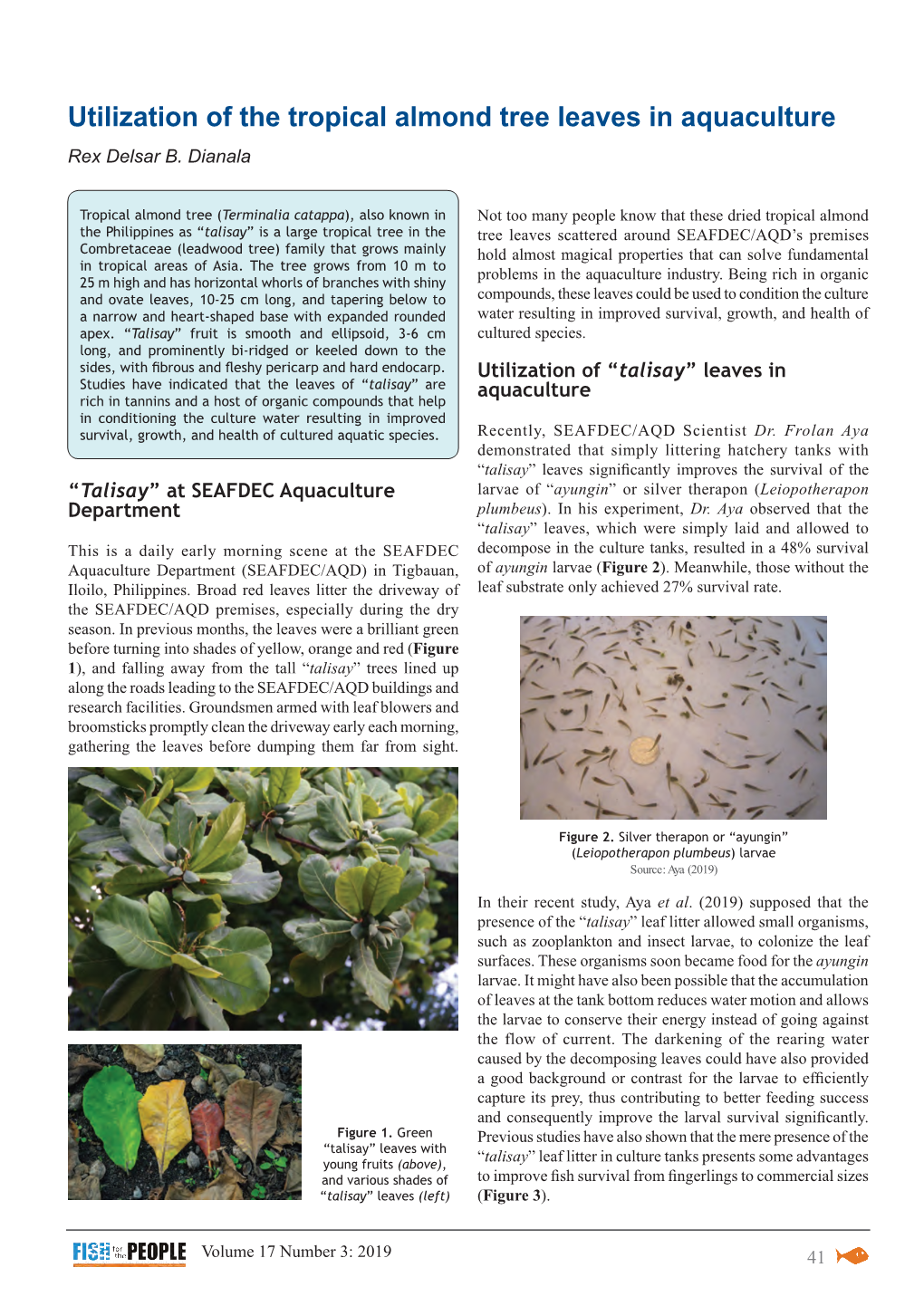Utilization of the Tropical Almond Tree Leaves in Aquaculture Rex Delsar B