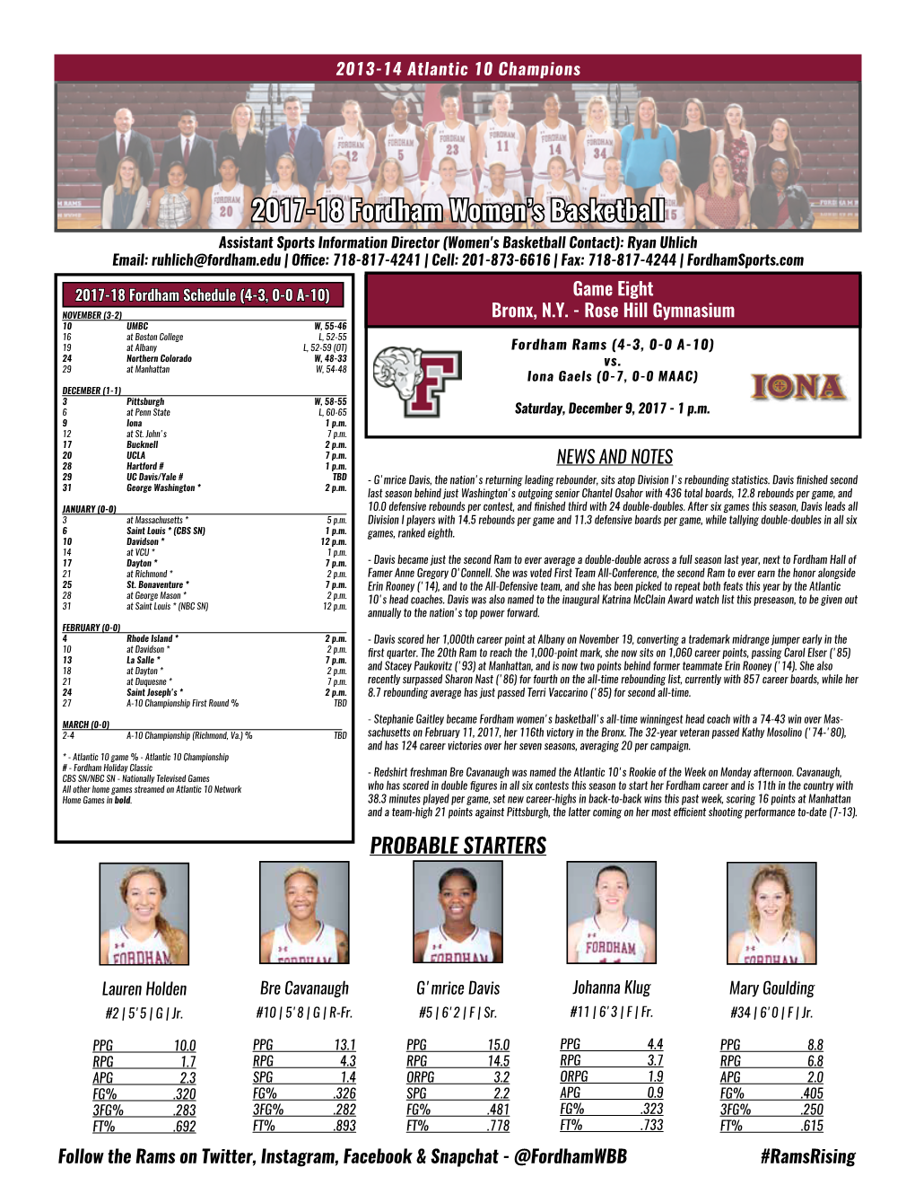 2017-18 Fordham Women's Basketball