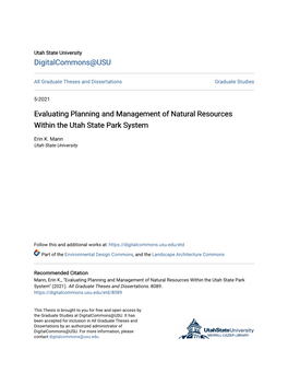 Evaluating Planning and Management of Natural Resources Within the Utah State Park System