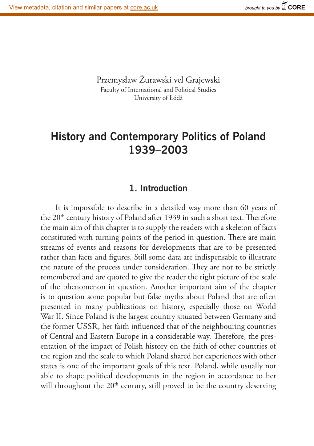 History and Contemporary Politics of Poland 1939–2003