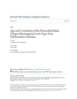 Age and Correlation of the Moorefield Shale (Upper Mississippian) in Its Type Area, Northeastern Arkansas," Journal of the Arkansas Academy of Science: Vol