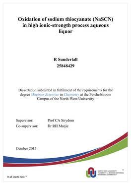 Oxidation of Sodium Thiocyanate (Nascn) in High Ionic-Strength Process Aqueous Liquor