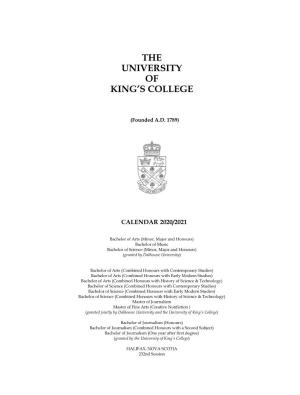 University of King's College Academic Calendar 2020/21