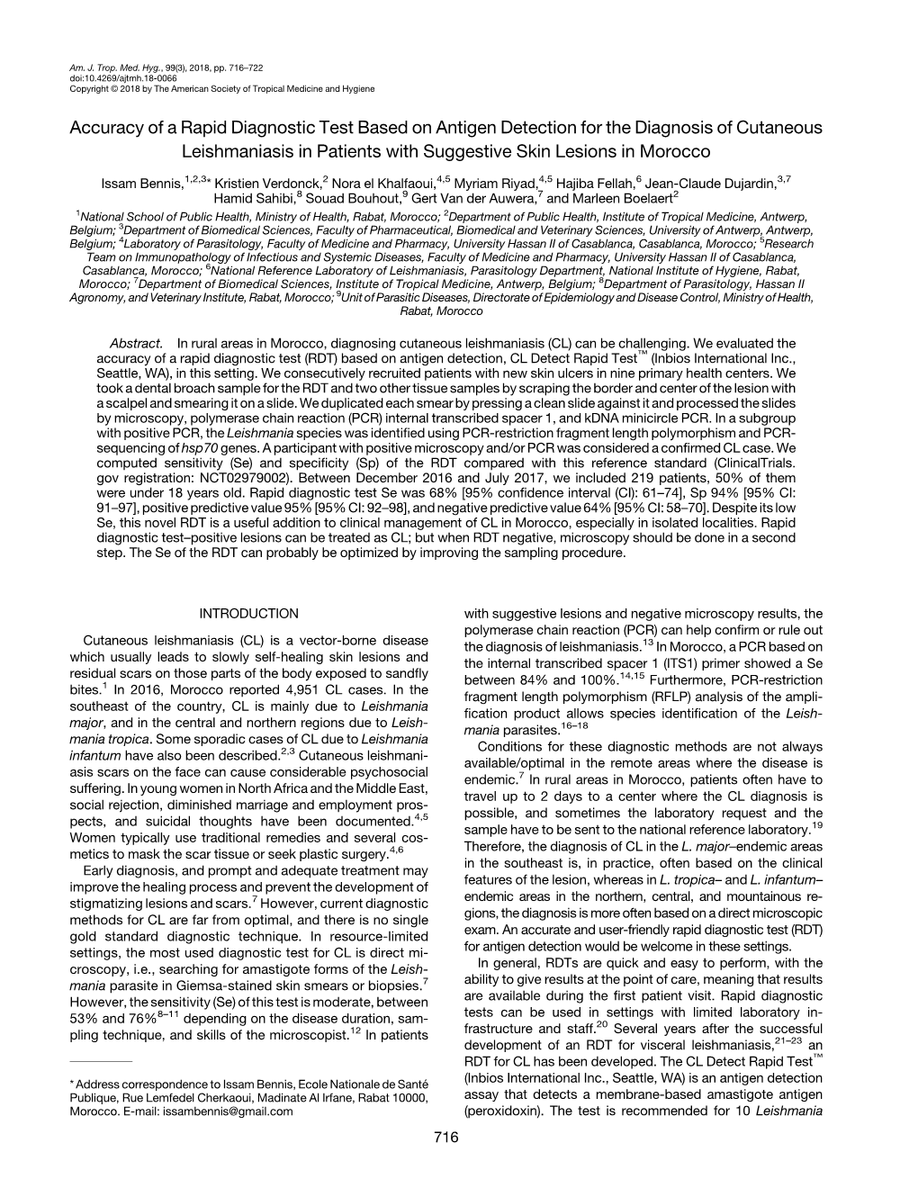 Accuracy of a Rapid Diagnostic Test Based on Antigen Detection for the Diagnosis of Cutaneous Leishmaniasis in Patients with Suggestive Skin Lesions in Morocco