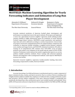 MAYFIELD: Machine Learning Algorithm for Yearly Forecasting Indicators and Estimation of Long-Run Player Development Alexander H