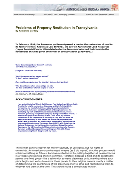 Problems of Property Restitution in Transylvania by Katherine Verdery