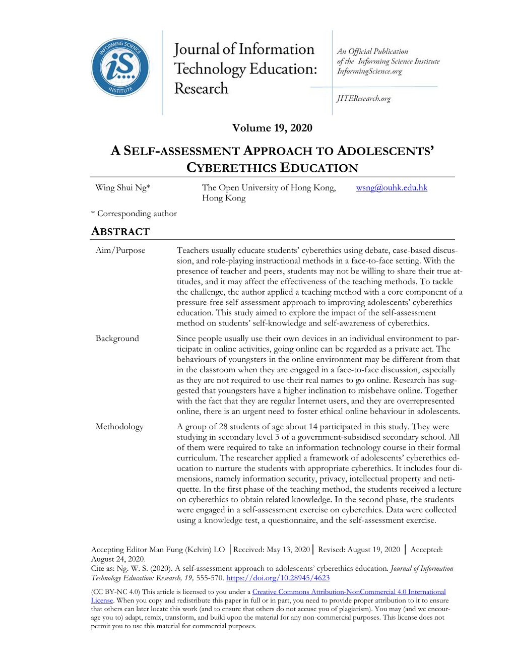 A Self-Assessment Approach to Adolescents' Cyberethics Education