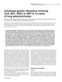 Coexistent Genetic Alterations Involving ALK, RET, ROS1 Or MET