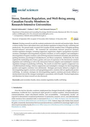Stress, Emotion Regulation, and Well-Being Among Canadian Faculty Members in Research-Intensive Universities