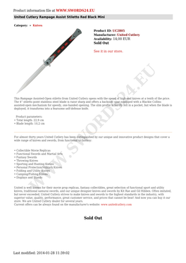 Product Information File at United Cutlery Rampage Assist Stiletto Red Black Mini
