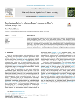 Tannin Degradation by Phytopathogen's Tannase: a Plant's