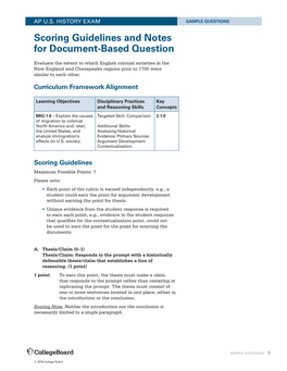 Scoring Guidelines and Notes for Document-Based Question