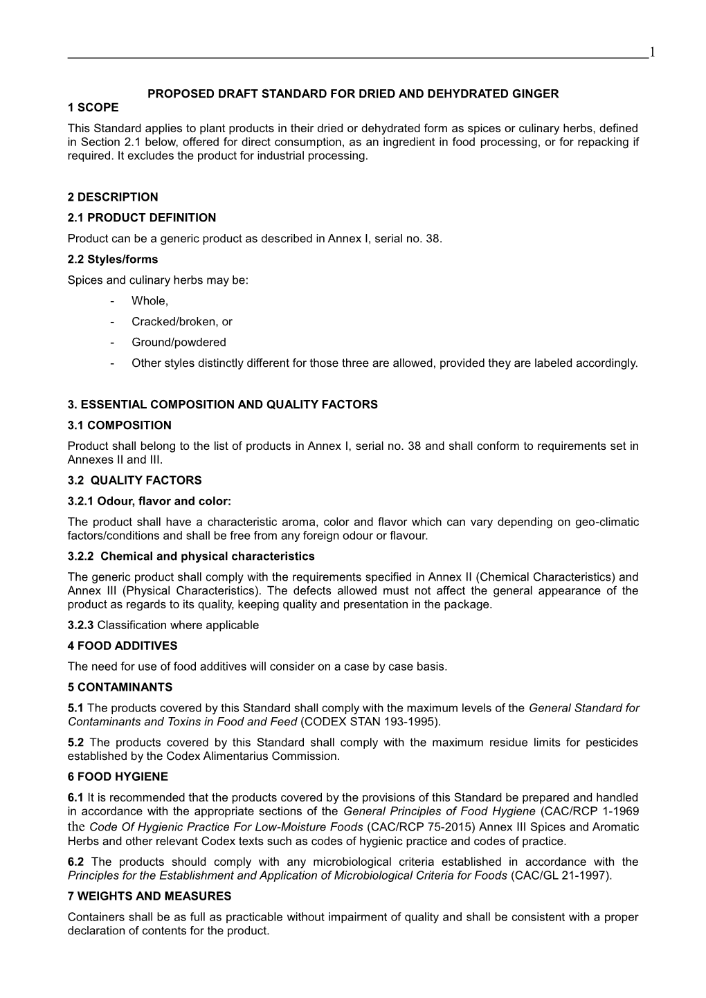 Proposed Draft Standard for Dried and Dehydrated