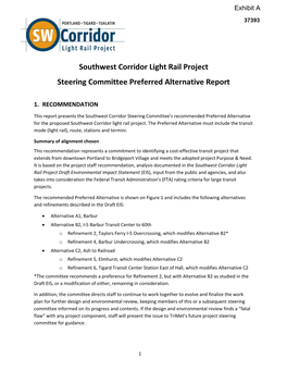 Southwest Corridor Light Rail Project Steering Committee Preferred Alternative Report