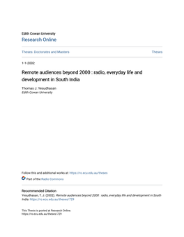 Remote Audiences Beyond 2000 : Radio, Everyday Life and Development in South India