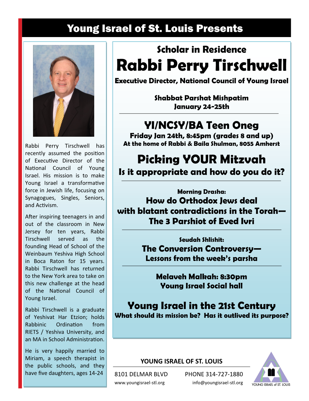 Rabbi Perry Tirschwell Executive Director, National Council of Young Israel