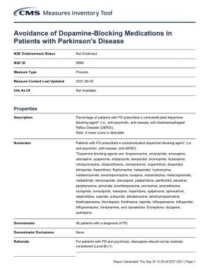 Avoidance of Dopamine-Blocking Medications in Patients with Parkinson's Disease