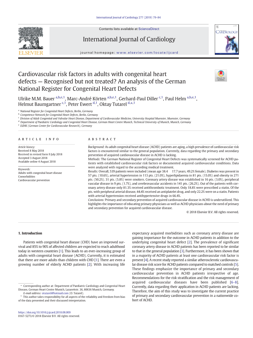 Cardiovascular Risk Factors in Adults with Congenital Heart Defects