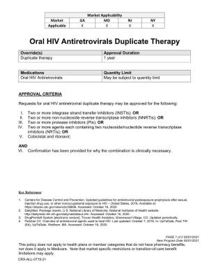 Oral HIV Antiretrovirals Quantity Limits