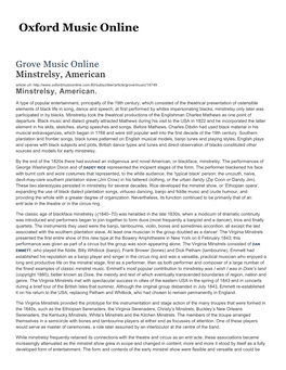 Minstrelsy, American in Oxford Music Online