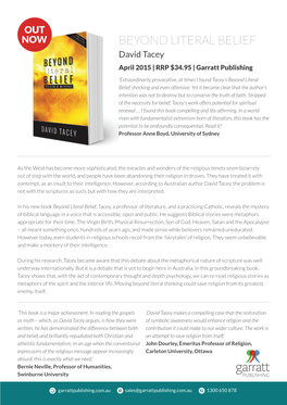BEYOND LITERAL BELIEF David Tacey April 2015 | RRP $34.95 | Garratt Publishing