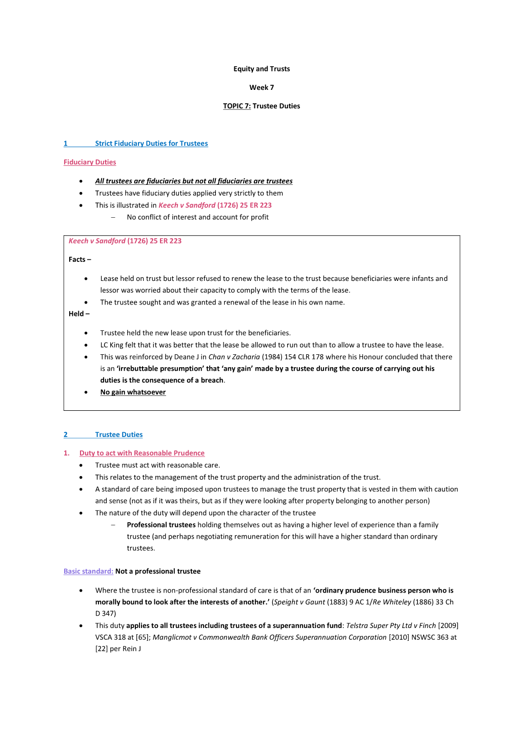 Equity and Trusts Week 7 TOPIC 7: Trustee Duties