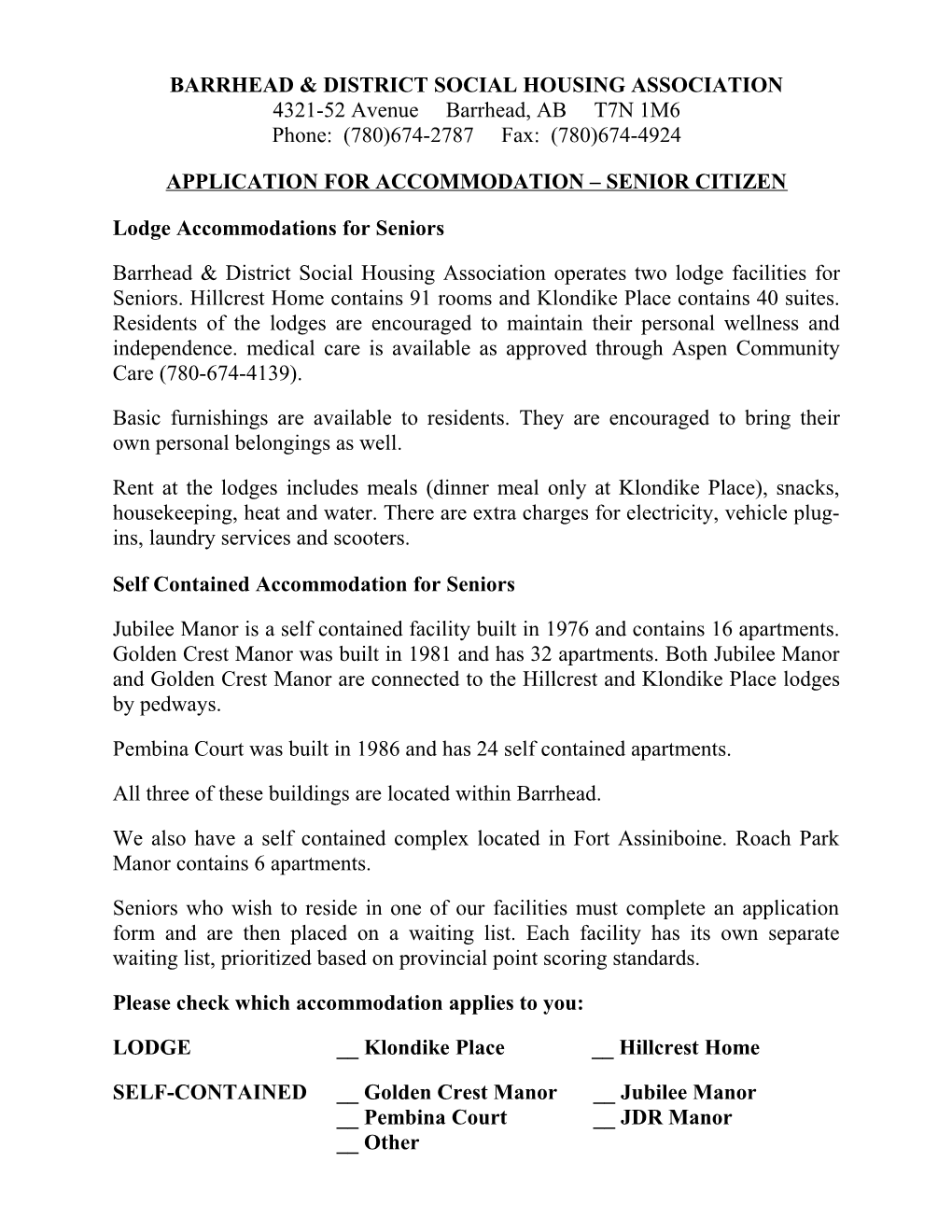 Application for Accommodation