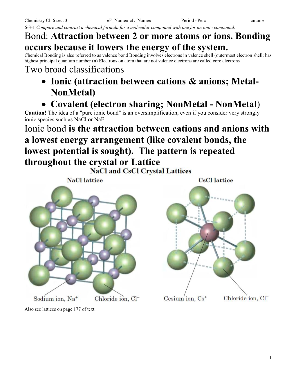 6-3-1 Compare and Contrast a Chemical Formula for a Molecular Compound with One for an Ionic Compound