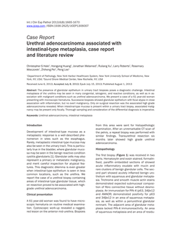 Case Report Urethral Adenocarcinoma Associated with Intestinal-Type Metaplasia, Case Report and Literature Review