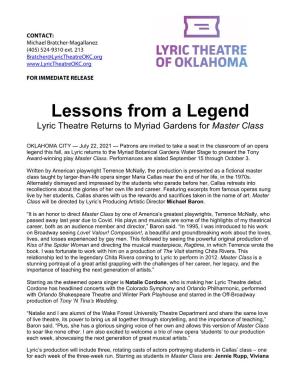 Lessons from a Legend Lyric Theatre Returns to Myriad Gardens for Master Class
