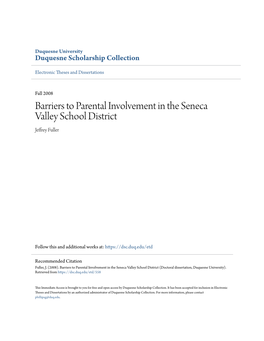 Barriers to Parental Involvement in the Seneca Valley School District Jeffrey Fuller