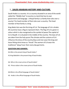 1. Saudi Arabian History and Culture