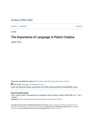 The Importance of Language in Plato's Cratylus