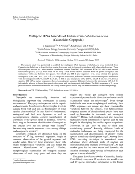 Multigene DNA Barcodes of Indian Strain Labidocera Acuta (Calanoida: Copepoda)