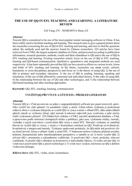 The Use of Qq in Efl Teaching and Learning: a Literature Review