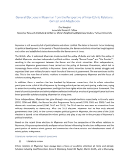 General Elections in Myanmar from the Perspective of Inter-Ethnic Relations: Contest and Adaptation