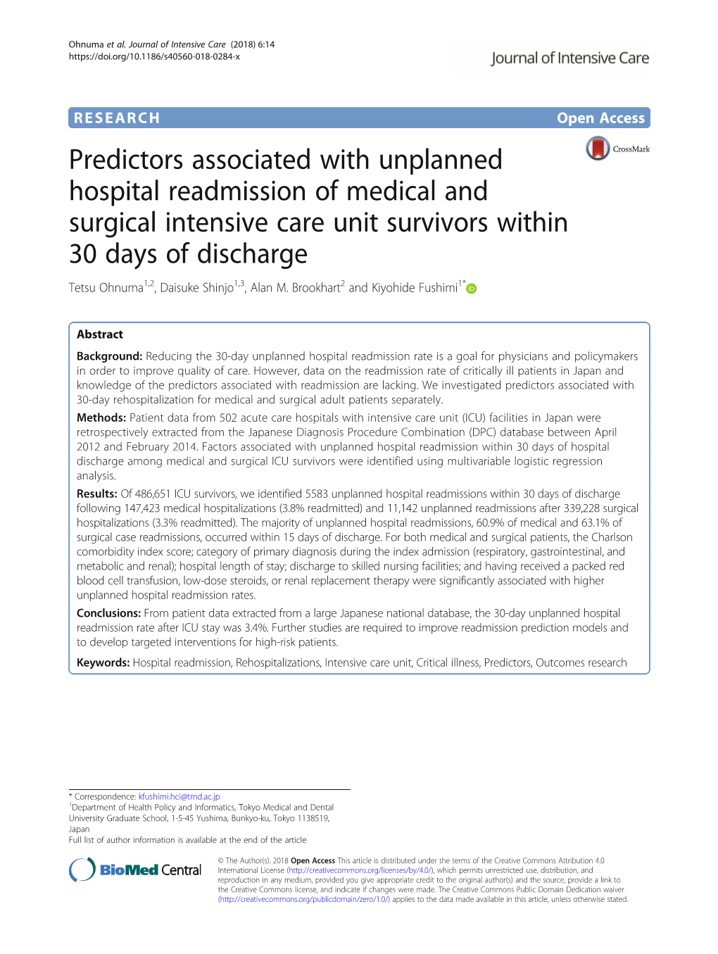 Predictors Associated with Unplanned Hospital Readmission of Medical