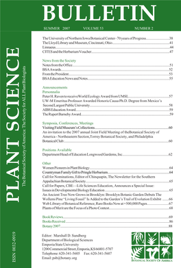 BULLETIN SUMMER 2007 VOLUME 53 NUMBER 2 2@2 the University of Northern Iowa Botanical Center–70 Years of Progress