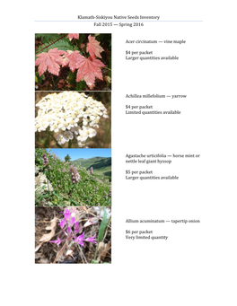 Klamath-‐Siskiyou Native Seeds Inventory Fall 2015 — Spring 2016