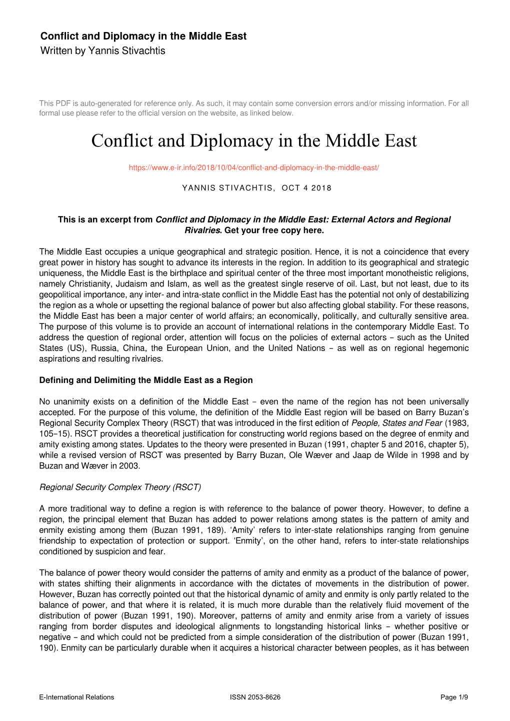 Conflict and Diplomacy in the Middle East Written by Yannis Stivachtis