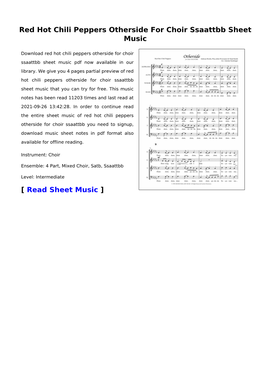 Red Hot Chili Peppers Otherside for Choir Ssaattbb Sheet Music