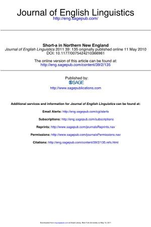 Short-A in Northern New England Journal of English Linguistics 2011 39: 135 Originally Published Online 11 May 2010 DOI: 10.1177/0075424210366961