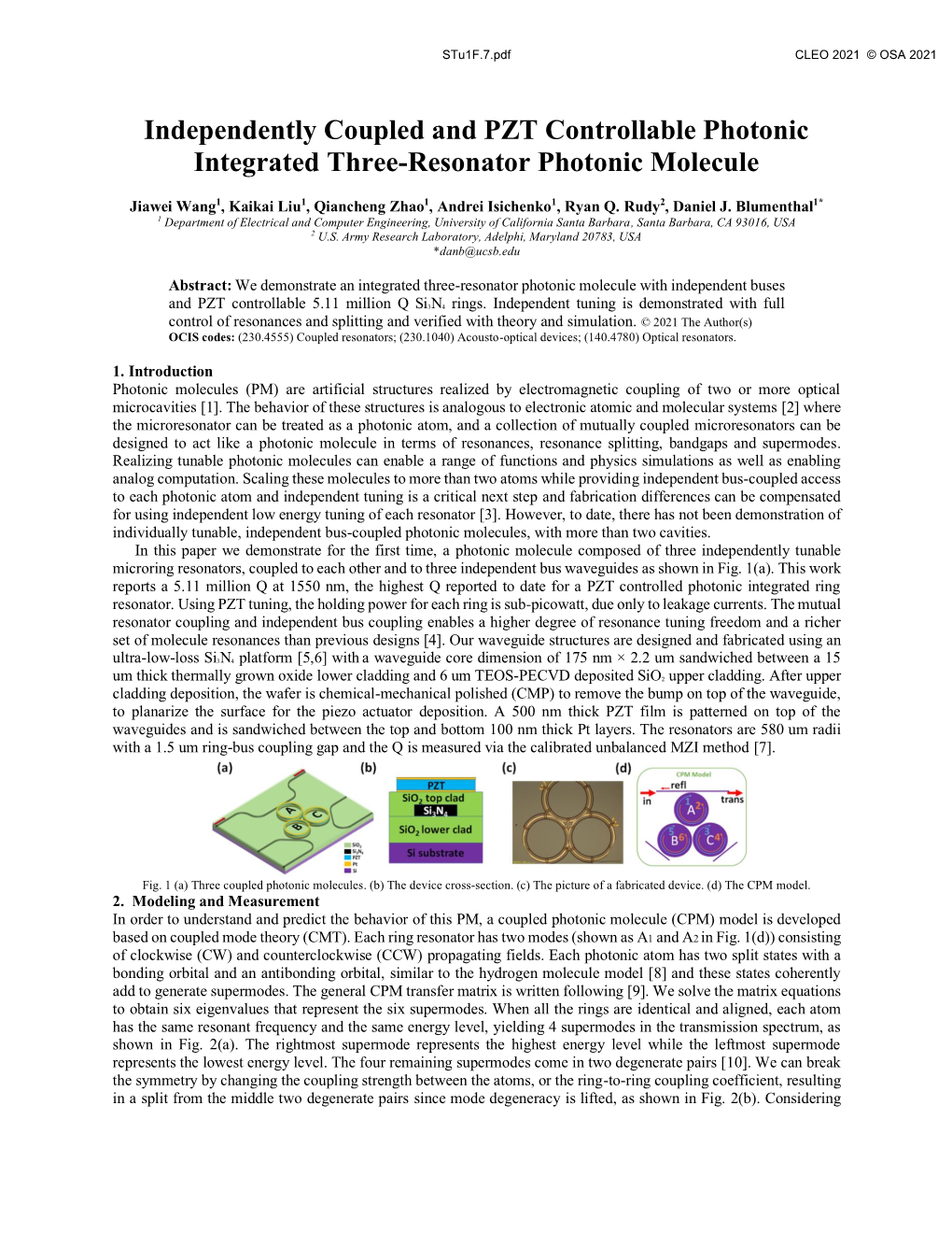 Independently Coupled and PZT Controllable Photonic Integrated Three-Resonator Photonic Molecule