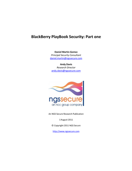 Blackberry Playbook Security: Part One