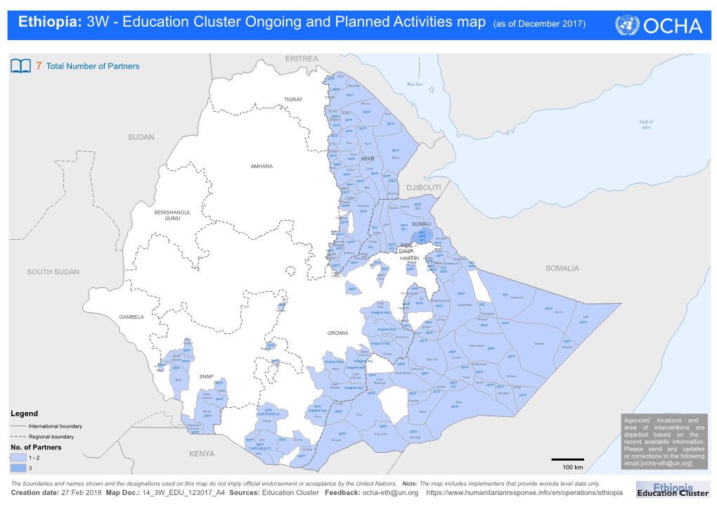 Ethiopia: 3W - Education Cluster Ongoing and Planned Activities Map (As of December 2017)