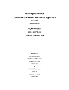 Washington County Conditional Use Permit Reissuance Application